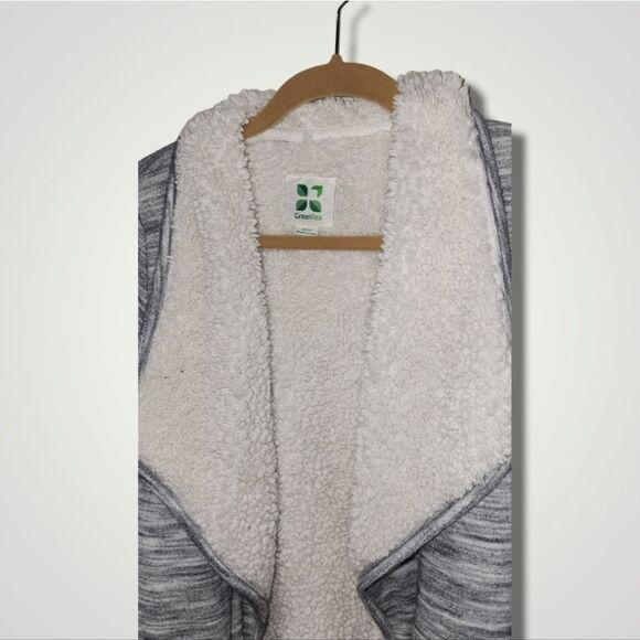 Green Tea Womens Sherpa Wrap Cardigan Size small Gray Open Front - Picture 5 of 7